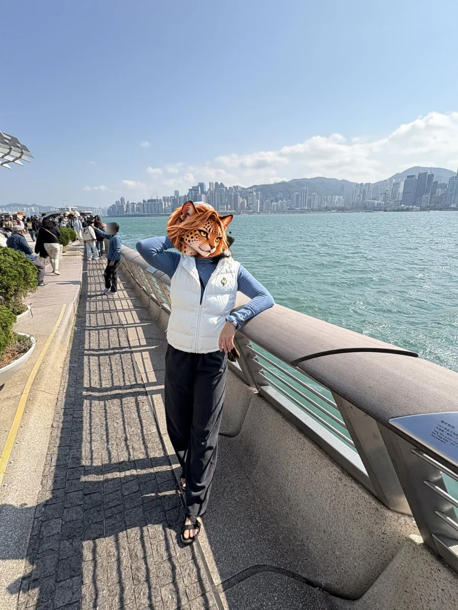 倚著海濱欄杆,冬天的維港陽光正好、海風很涼。