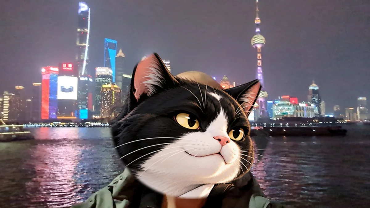 外灘江邊，背後是東方明珠與陸家嘴天際線。